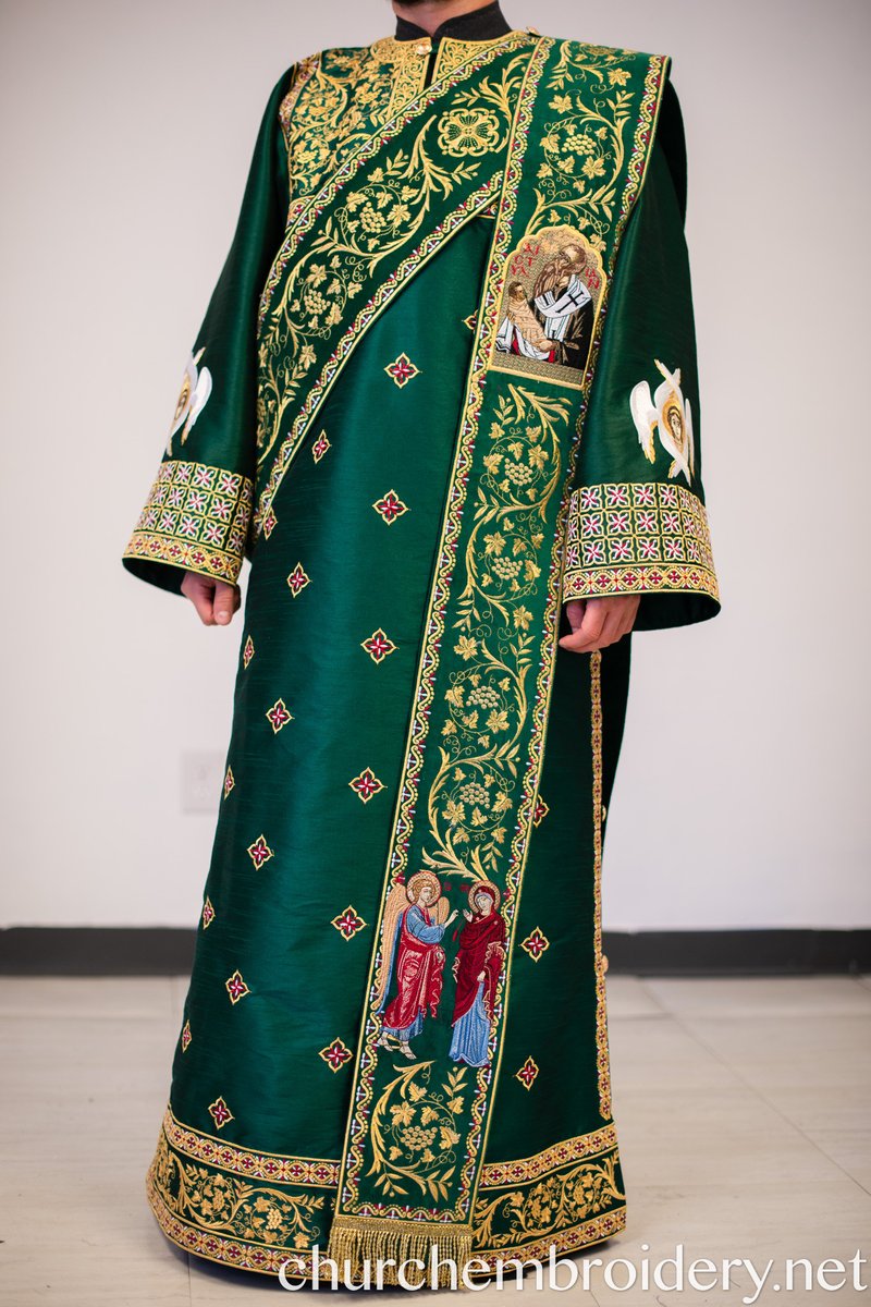 Fully Embroidered Orthodox Deacon Protodeacon Vestments set Blue Silver Red — photo 2