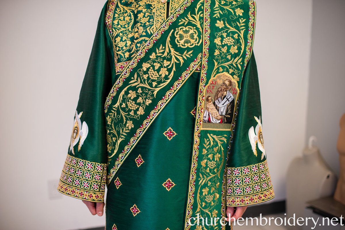 Fully Embroidered Orthodox Deacon Protodeacon Vestments set, green gold — photo 3