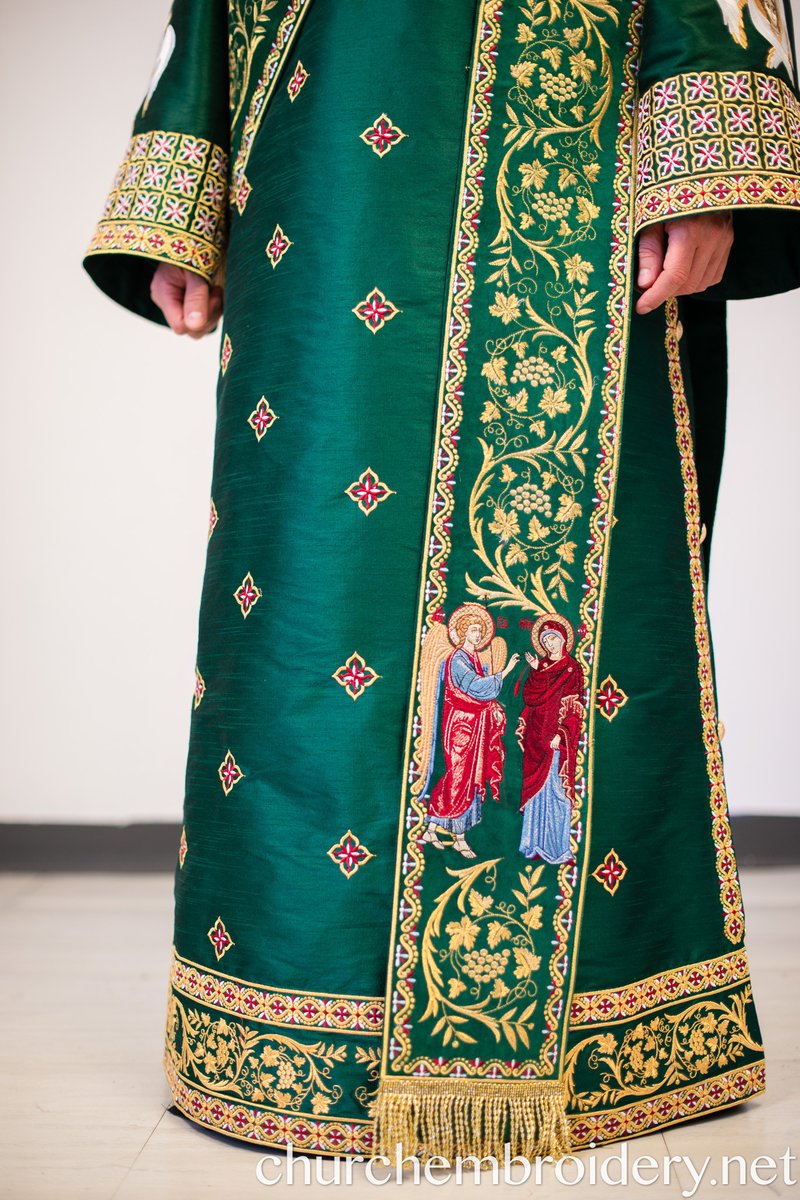 Fully Embroidered Orthodox Deacon Protodeacon Vestments set, White Blue gold — photo 4