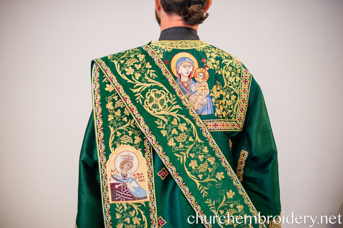 Fully Embroidered Orthodox Deacon Protodeacon Vestments set, green gold — photo 6