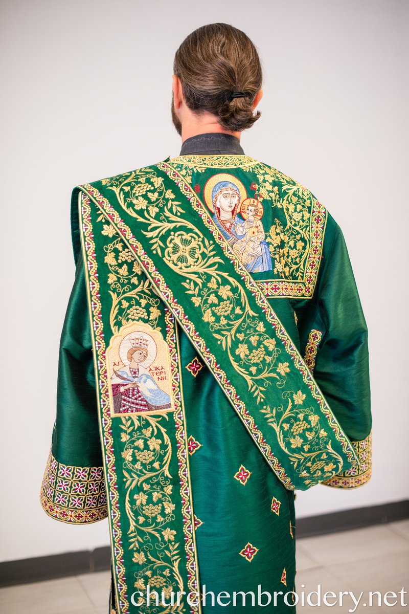 Fully Embroidered Orthodox Deacon Protodeacon Vestments set, White Blue gold — photo 7