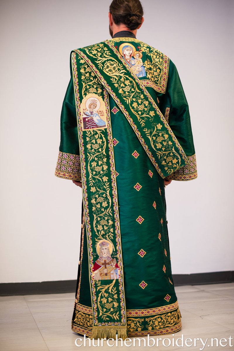 Fully Embroidered Orthodox Deacon Protodeacon Vestments set Blue Silver Red — photo 8