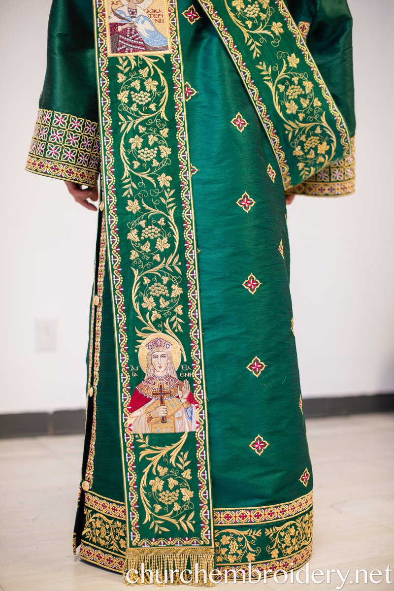 Fully Embroidered Orthodox Deacon Protodeacon Vestments set, green gold — photo 9