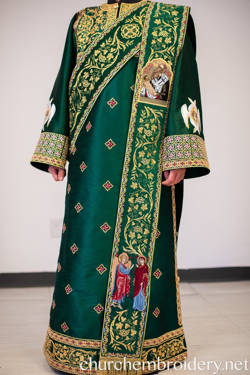 Fully Embroidered Orthodox Deacon Protodeacon Vestments set, White Blue gold