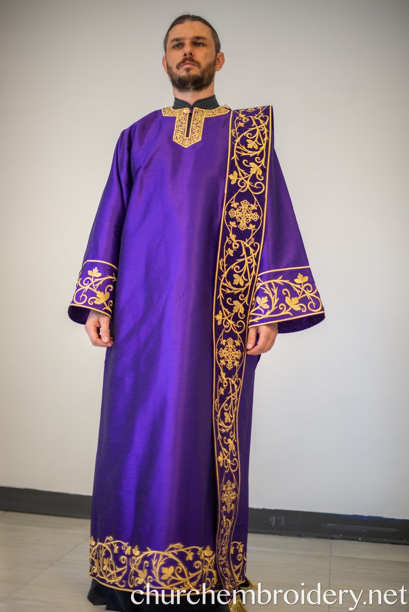 Fully Embroidered Orthodox Deacon Vestments Set Purple Gold — photo 10