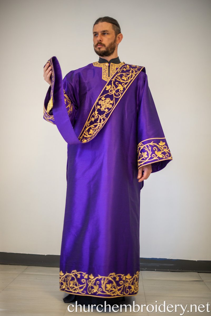 Fully Embroidered Orthodox Deacon Vestments Set Purple Gold — photo 3