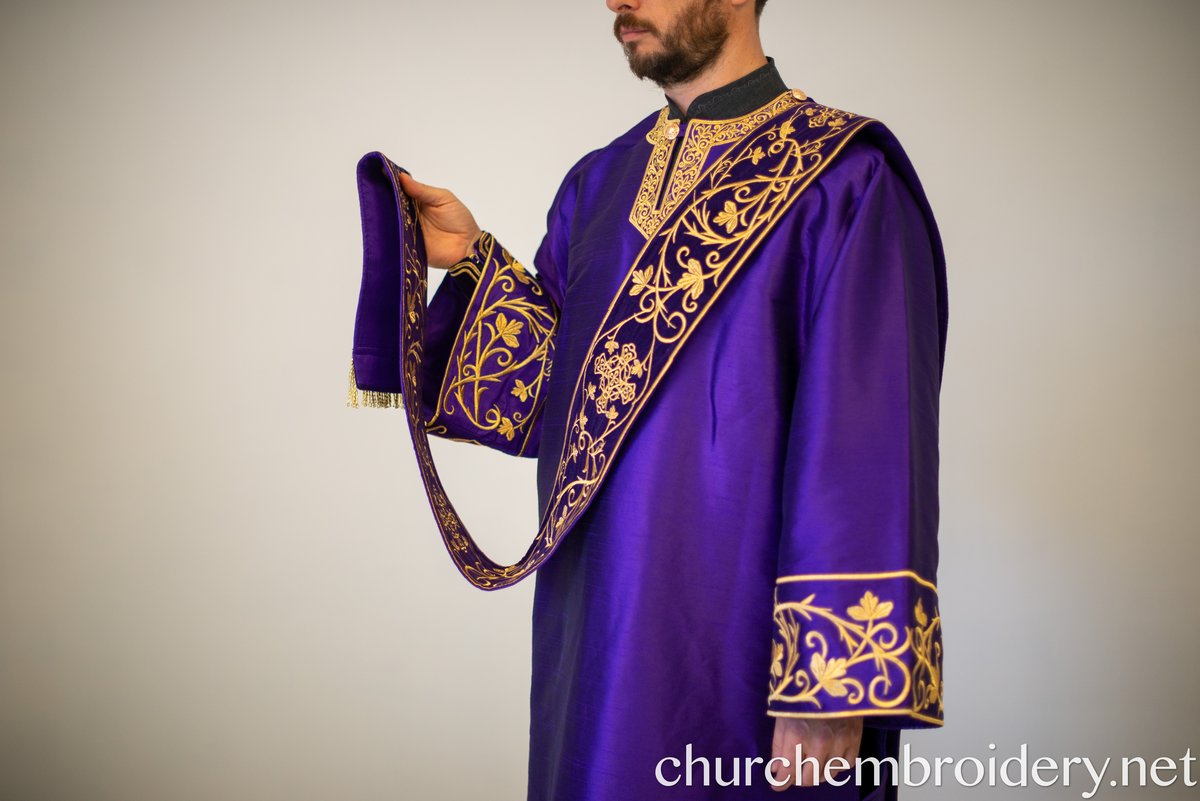 Fully Embroidered Orthodox Deacon Vestments Set Purple Gold — photo 4