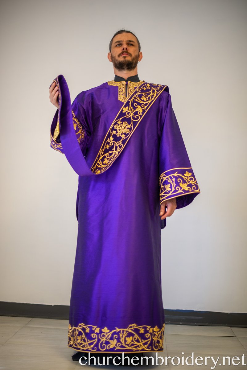 Fully Embroidered Orthodox Deacon Vestments Set Purple Gold — photo 6