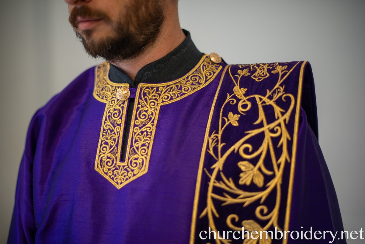 Fully Embroidered Orthodox Deacon Vestments Set Purple Gold — photo 7