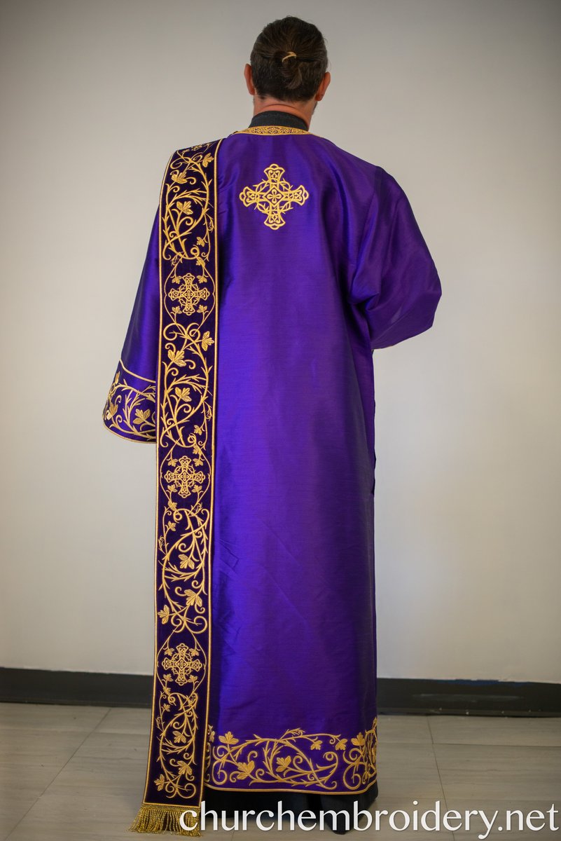 Fully Embroidered Orthodox Deacon Vestments Set Purple Gold — photo 8