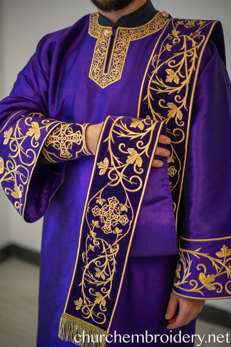 Fully Embroidered Orthodox Deacon Vestments Set Purple Gold — photo 9
