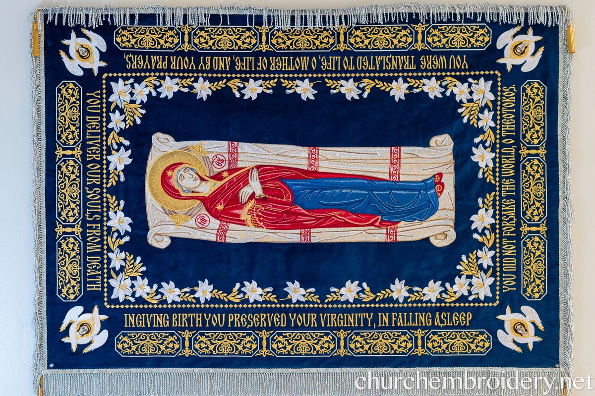 Fully-embroidered Orthodox epitaphios (shroud) Dormition