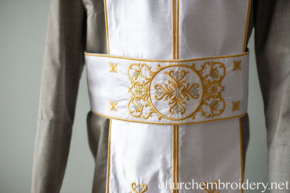 Fully Embroidered Orthodox Priest Simple Vestments Set, White,Gold Silver — photo 3