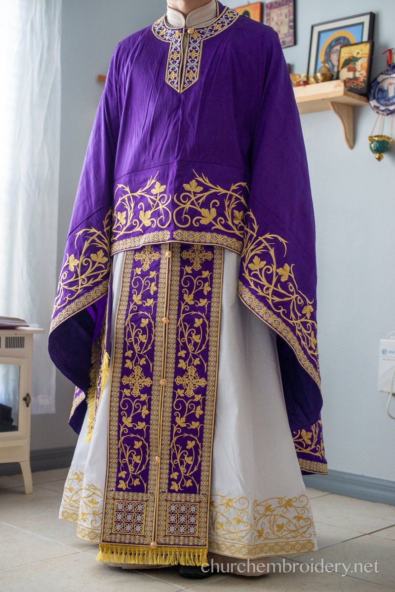 Fully Embroidered Orthodox Priest Vestment Set in Purple Gold — photo 2
