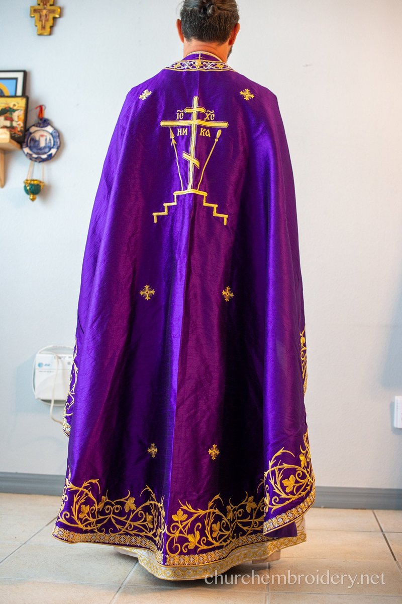 Fully Embroidered Orthodox Priest Vestment Set in Purple Gold — photo 4