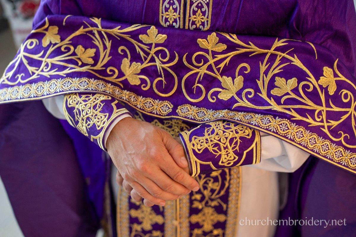 Fully Embroidered Orthodox Priest Vestment Set in Purple Gold — photo 5