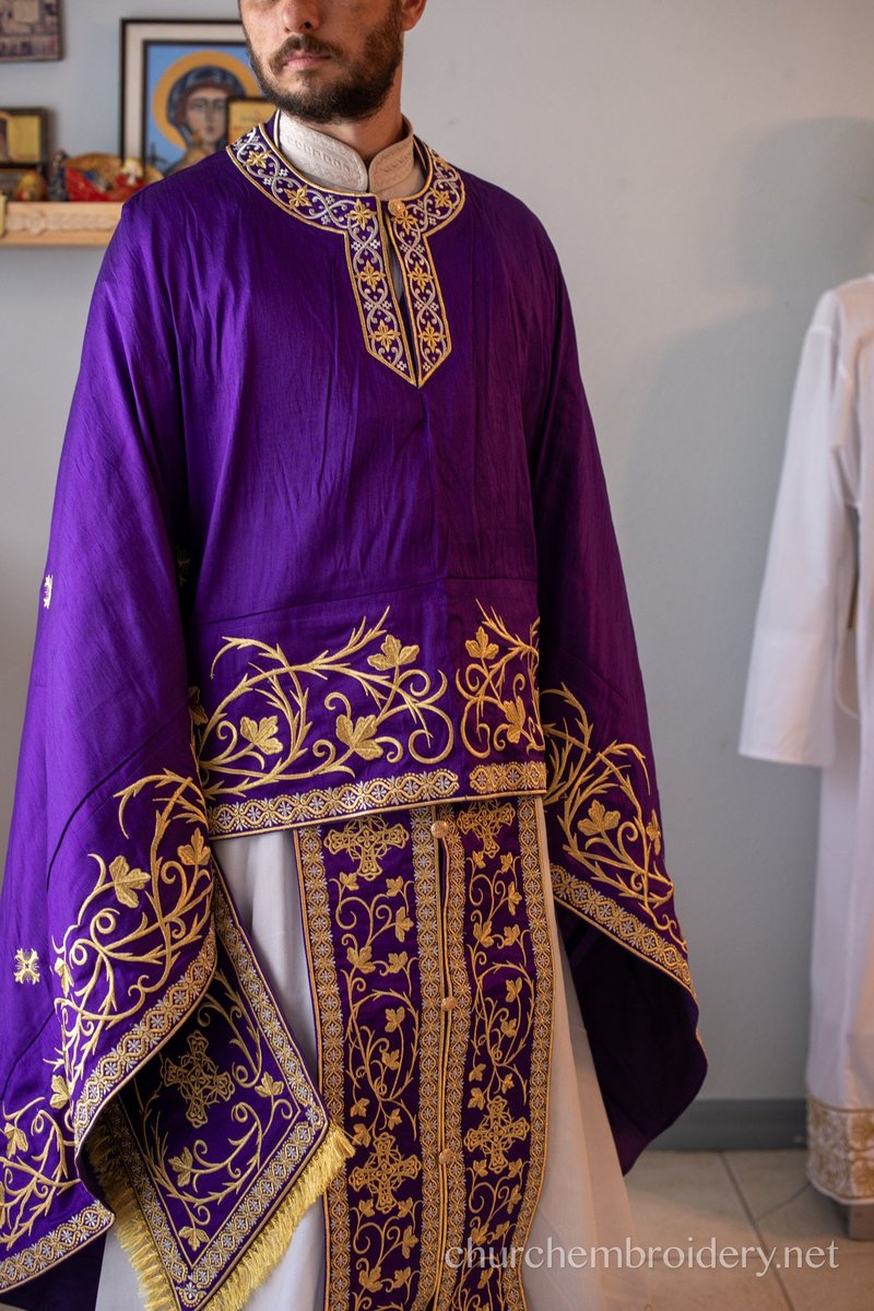 Fully Embroidered Orthodox Priest Vestment Set in Purple Gold