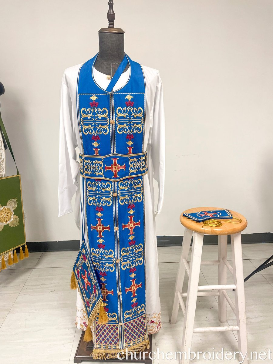 Fully-Embroidered Orthodox Priest Vestments Set —Blue Gold Red — photo 2