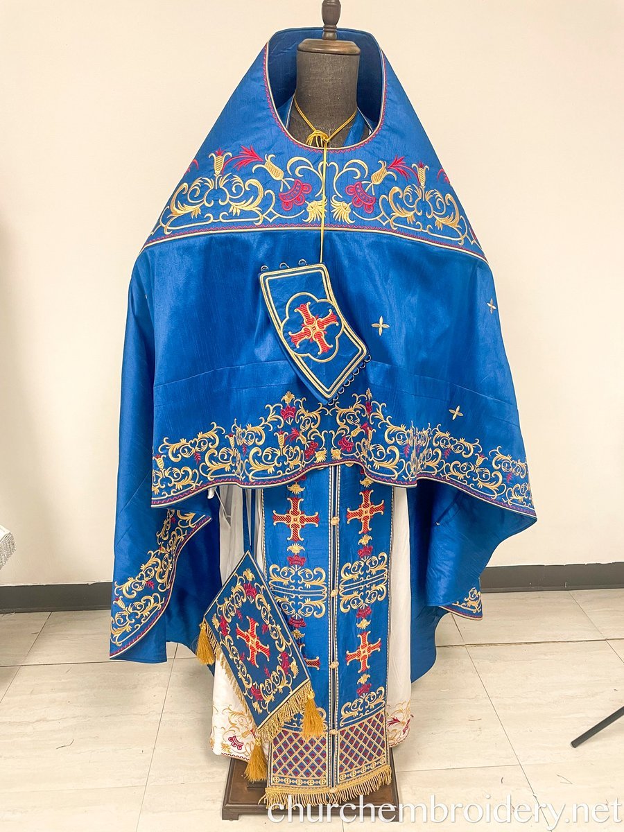 Fully-Embroidered Orthodox Priest Vestments Set —Blue Gold Red — photo 6