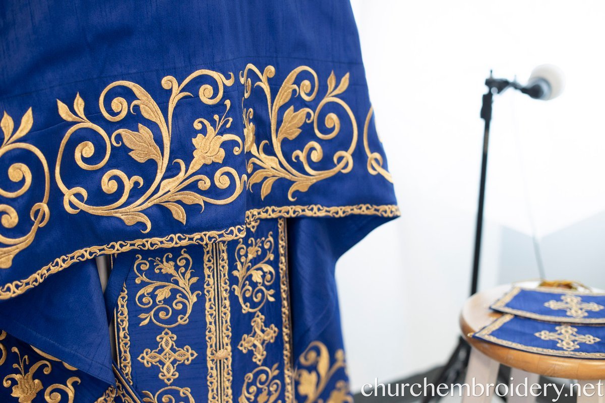 Fully-Embroidered Orthodox Priest Vestments Set —Blue Gold threads — photo 2