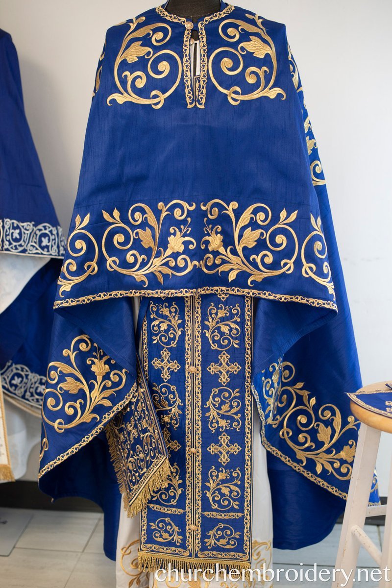 Fully-Embroidered Orthodox Priest Vestments Set —Blue Gold threads — photo 3