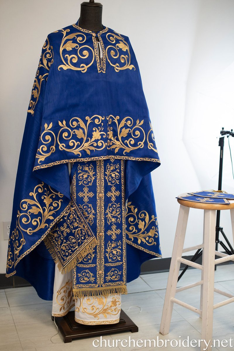 Fully-Embroidered Orthodox Priest Vestments Set —Blue Gold threads — photo 4