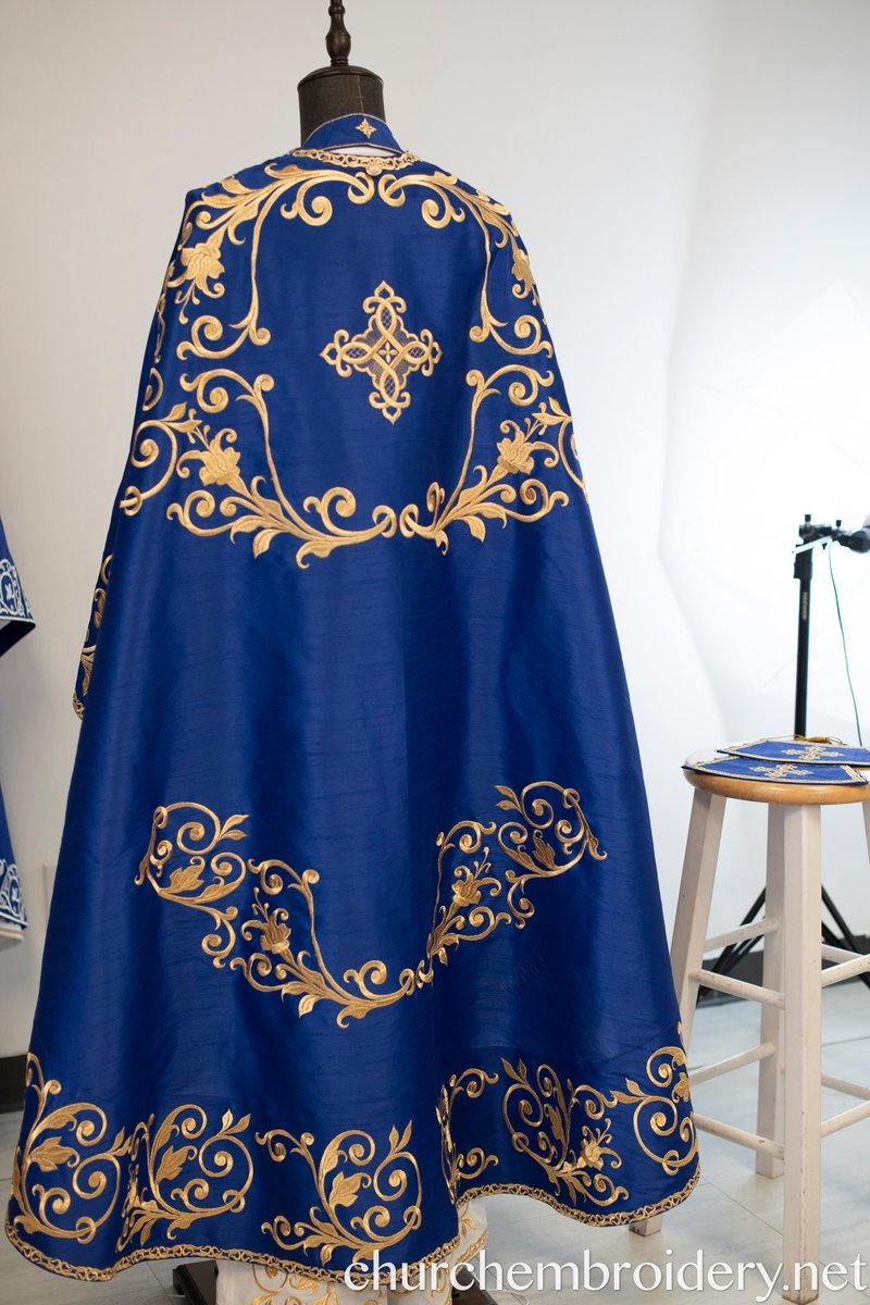 Fully-Embroidered Orthodox Priest Vestments Set —Blue Gold threads — photo 6
