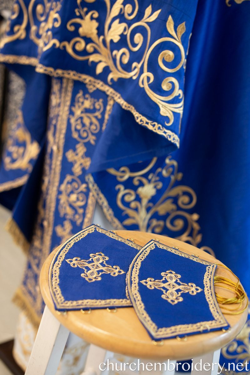 Fully-Embroidered Orthodox Priest Vestments Set —Blue Gold threads — photo 8