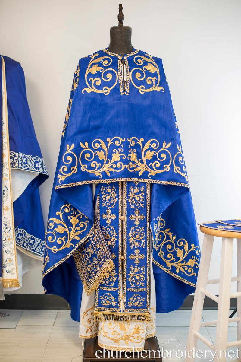 Fully-Embroidered Orthodox Priest Vestments Set —Blue Gold threads