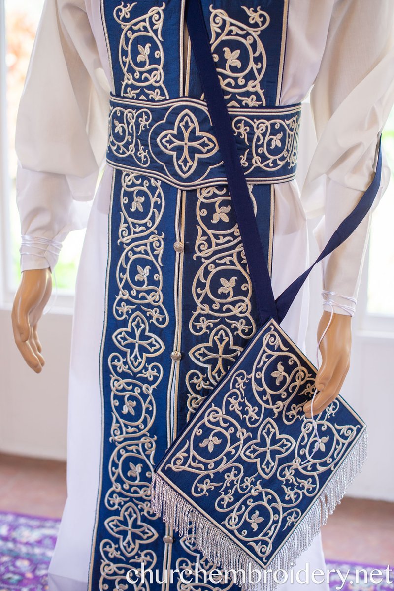 Fully Embroidered Orthodox Priest Vestments Set, Blue Silver — photo 2