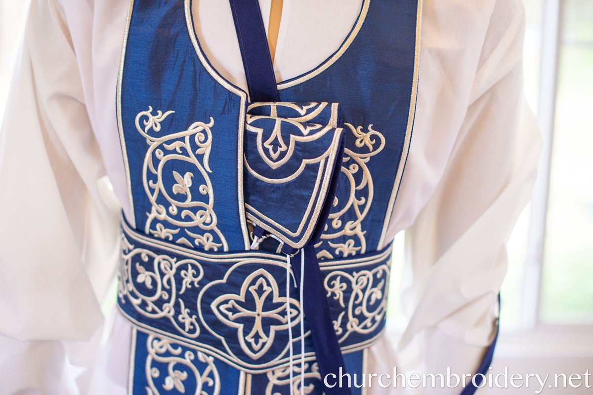 Fully Embroidered Orthodox Priest Vestments Set, Blue Silver — photo 3