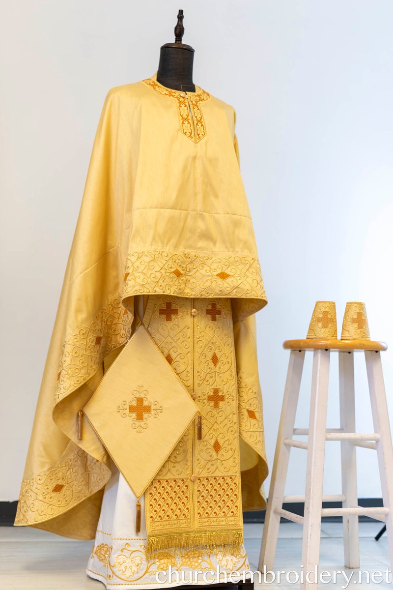 Fully-Embroidered Orthodox Priest Vestments Set — Gold-Brown Silk | Complete L