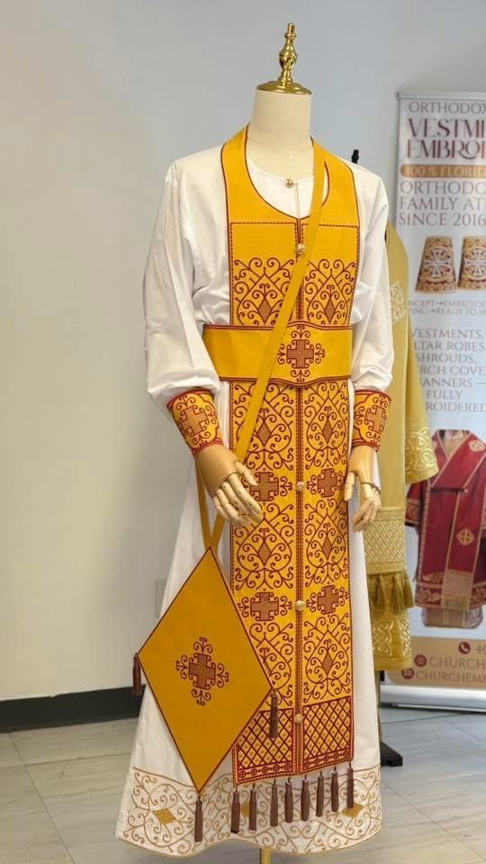 Fully-Embroidered Orthodox Priest Vestments Set — Gold-Red Silk | Complete L — photo 2