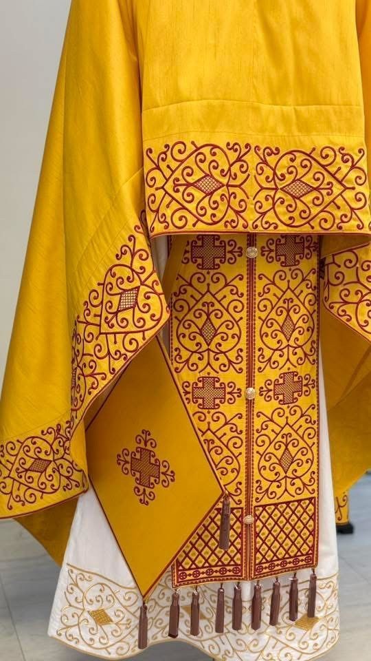 Fully-Embroidered Orthodox Priest Vestments Set — Gold-Red Silk | Complete L — photo 3