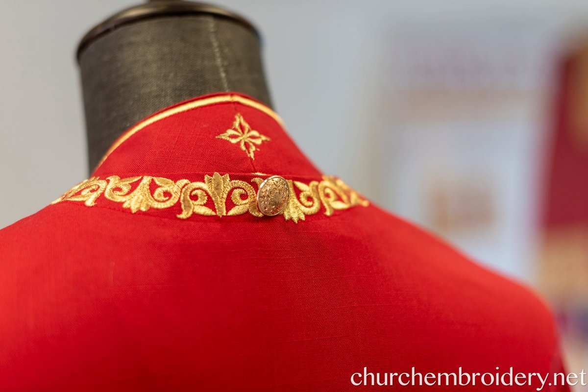 Fully-Embroidered Orthodox Priest Vestments Set — Gold-Red Linen — photo 8