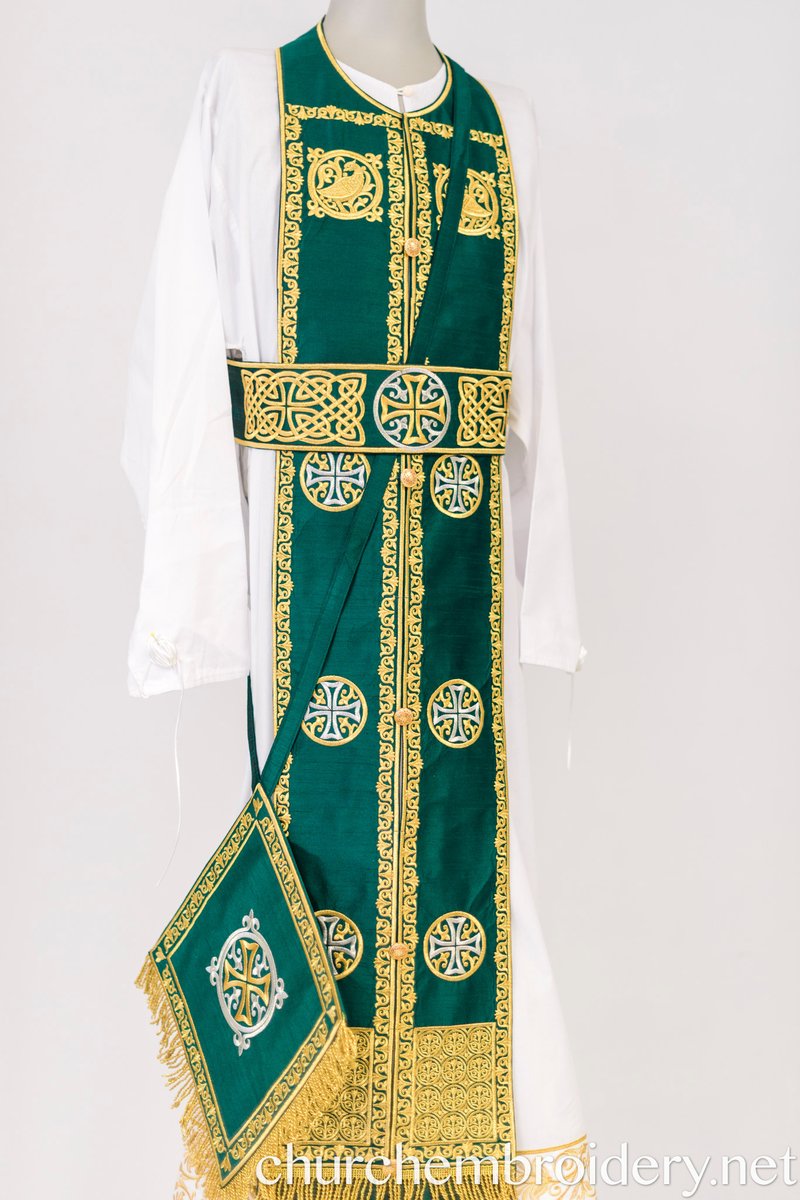 Fully Embroidered Orthodox Priest Vestments Set,  Green Lime Gold — photo 10