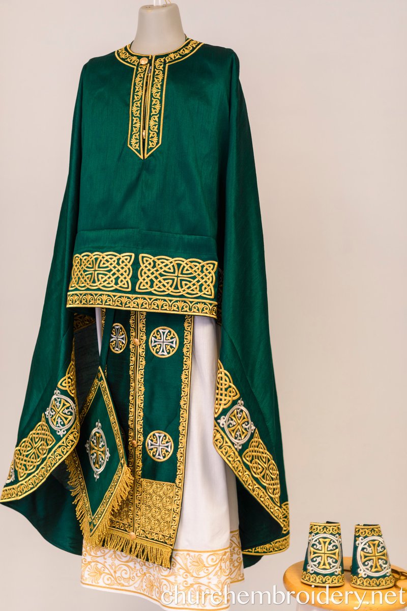 Fully Embroidered Orthodox Priest Vestments Set,  Green Lime Gold — photo 13
