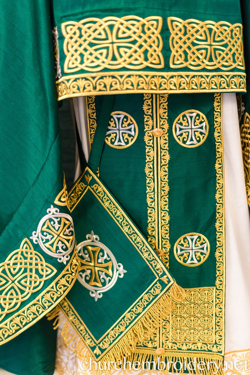 Fully Embroidered Orthodox Priest Vestments Set,  Green Lime Gold — photo 4