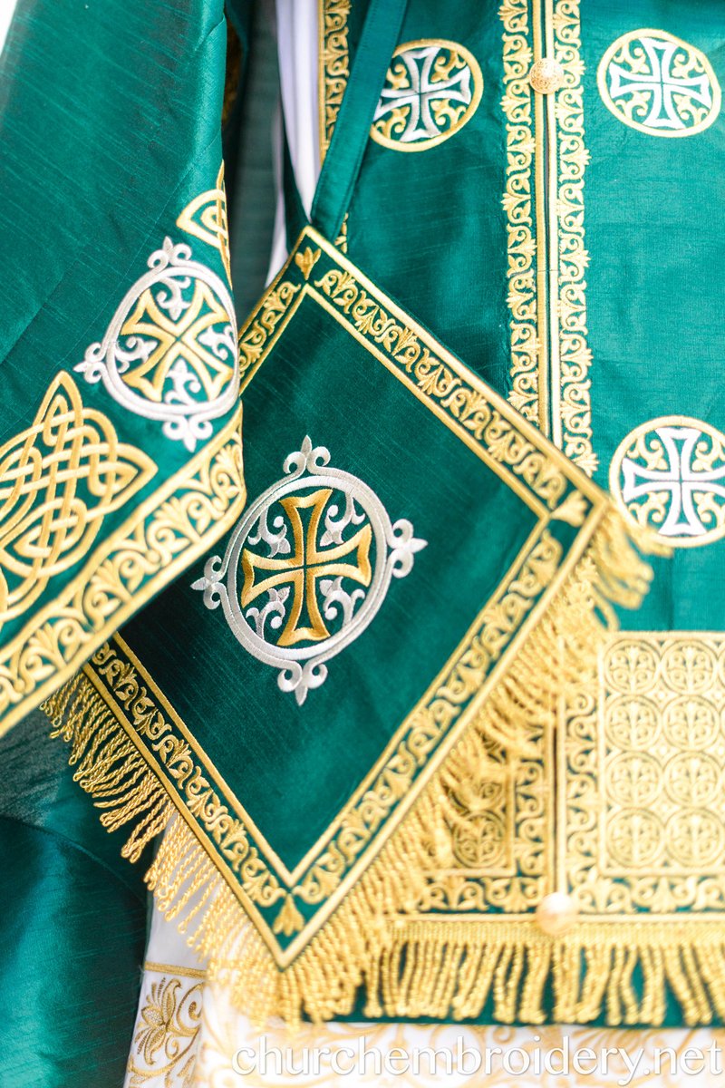 Fully Embroidered Orthodox Priest Vestments Set,  Green Lime Gold — photo 7