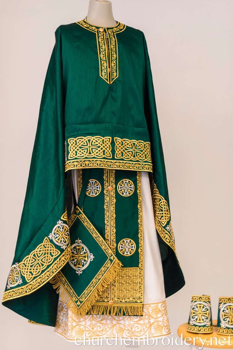 Fully Embroidered Orthodox Priest Vestments Set,  Green Lime Gold — photo 9