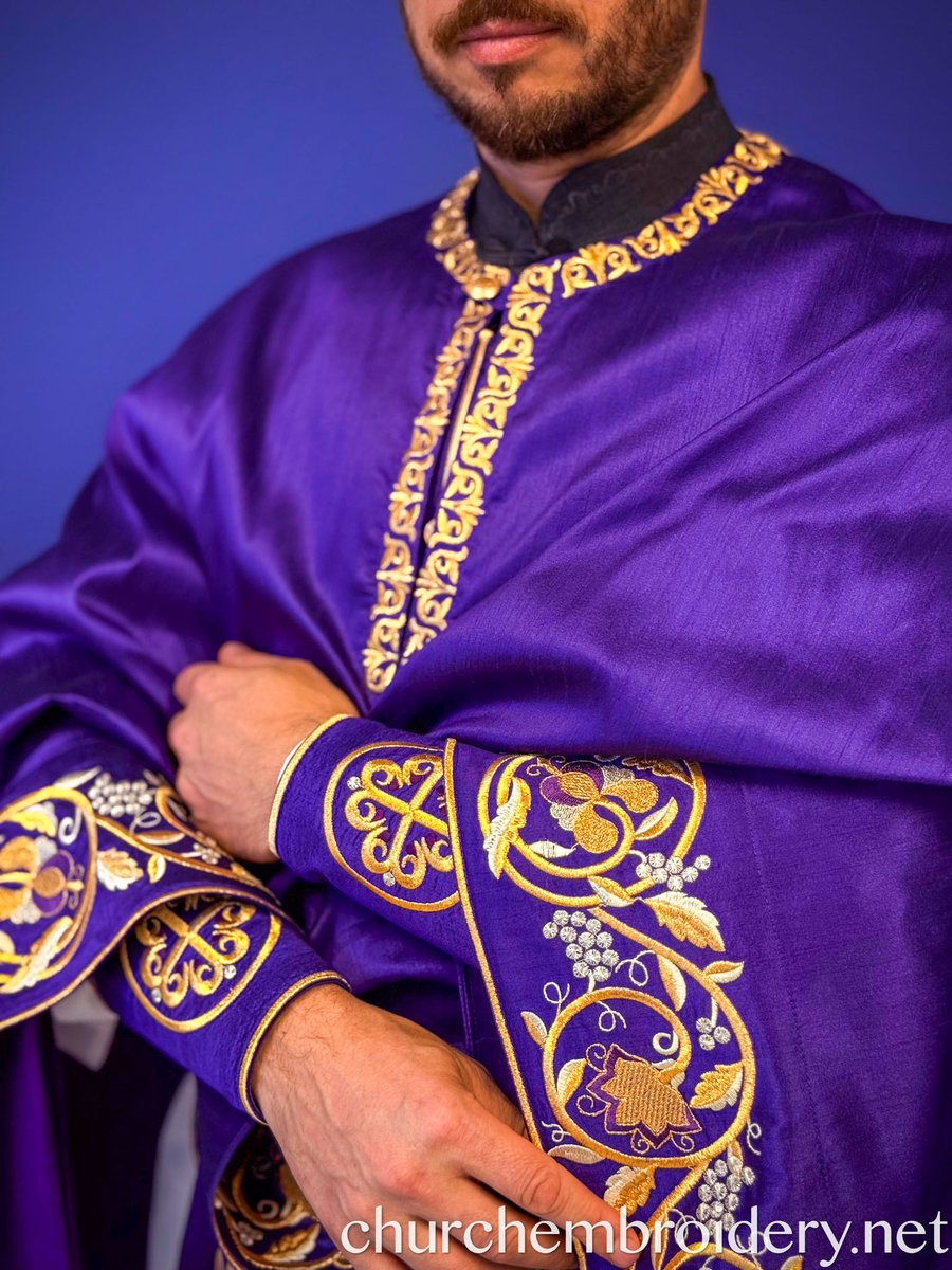 Fully Embroidered Orthodox Priest Vestments Set, Purple, gold — photo 2