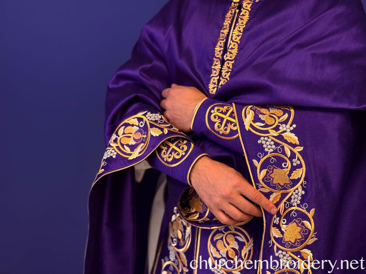Fully Embroidered Orthodox Priest Vestments Set, Purple, gold — photo 3