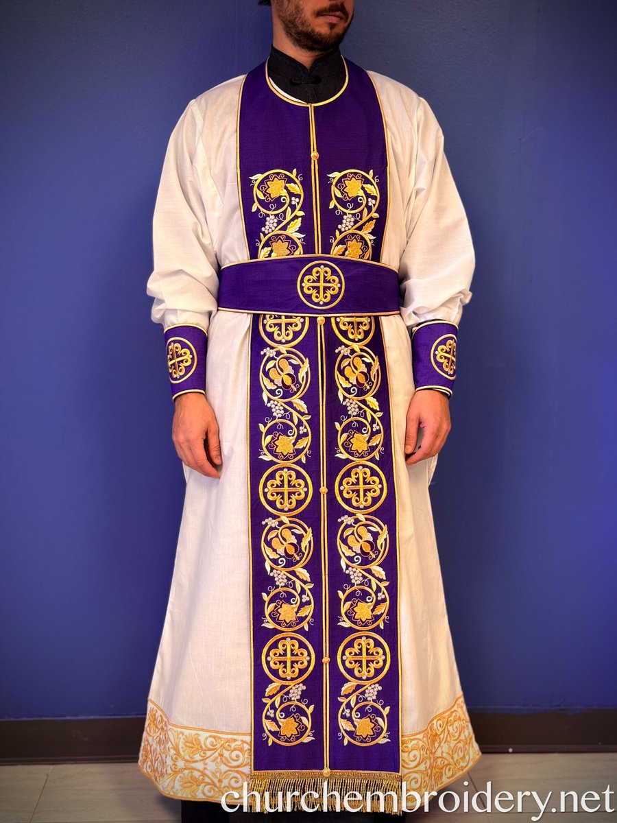 Fully Embroidered Orthodox Priest Vestments Set, Purple, gold — photo 4