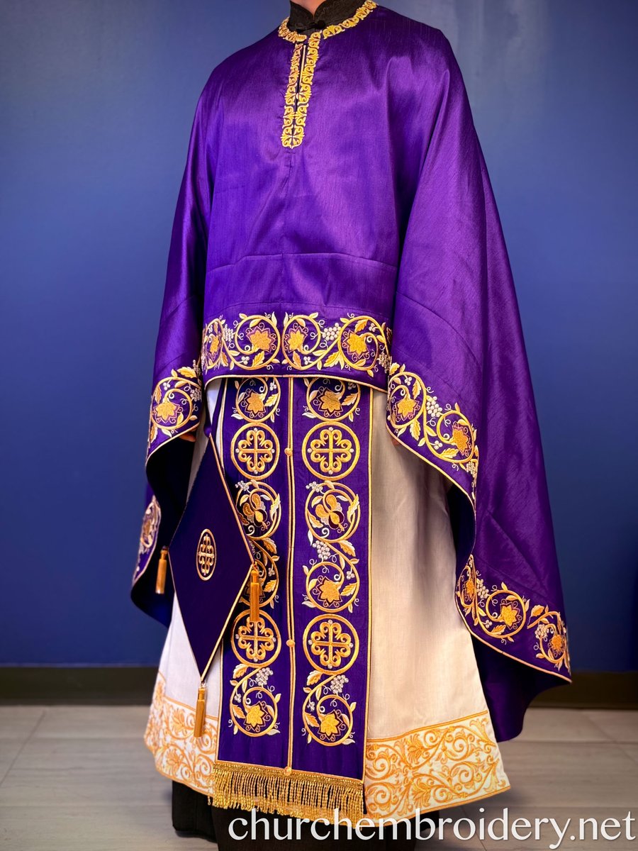 Fully Embroidered Orthodox Priest Vestments Set, Purple, gold — photo 5
