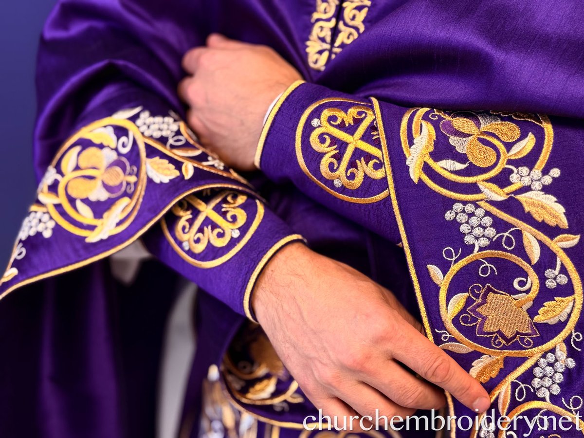 Fully Embroidered Orthodox Priest Vestments Set, Purple, gold — photo 6