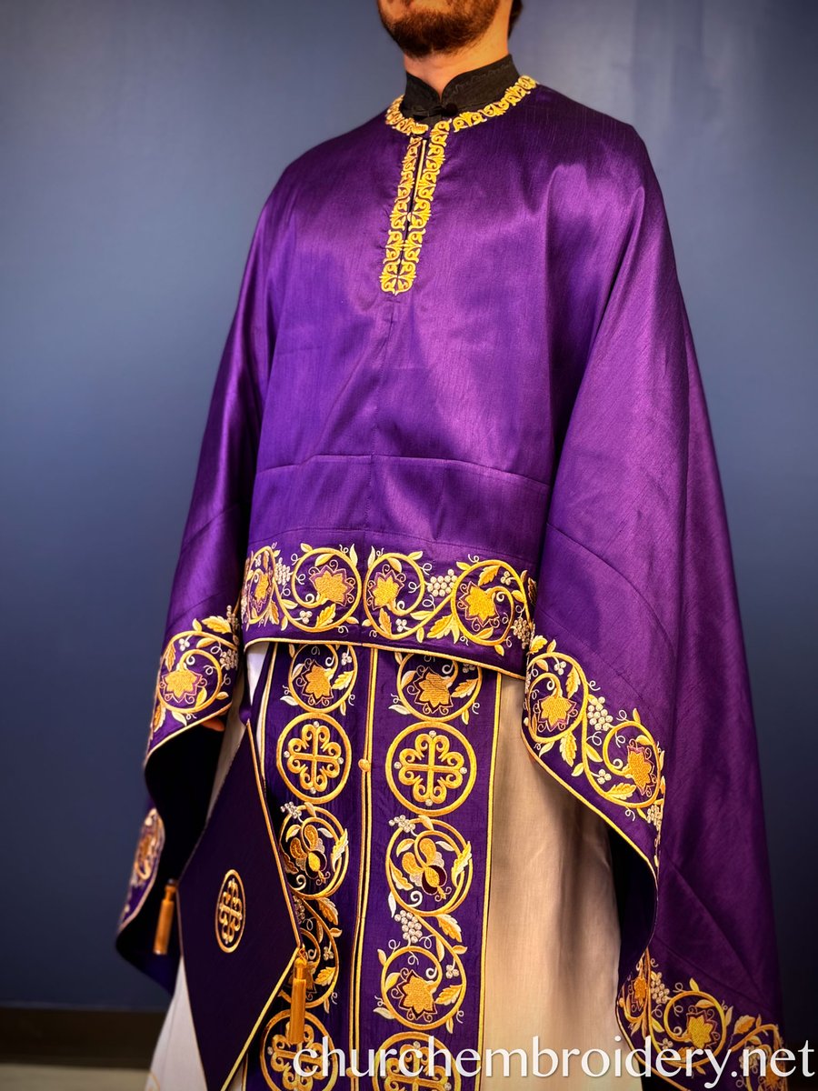 Fully Embroidered Orthodox Priest Vestments Set, Purple, gold