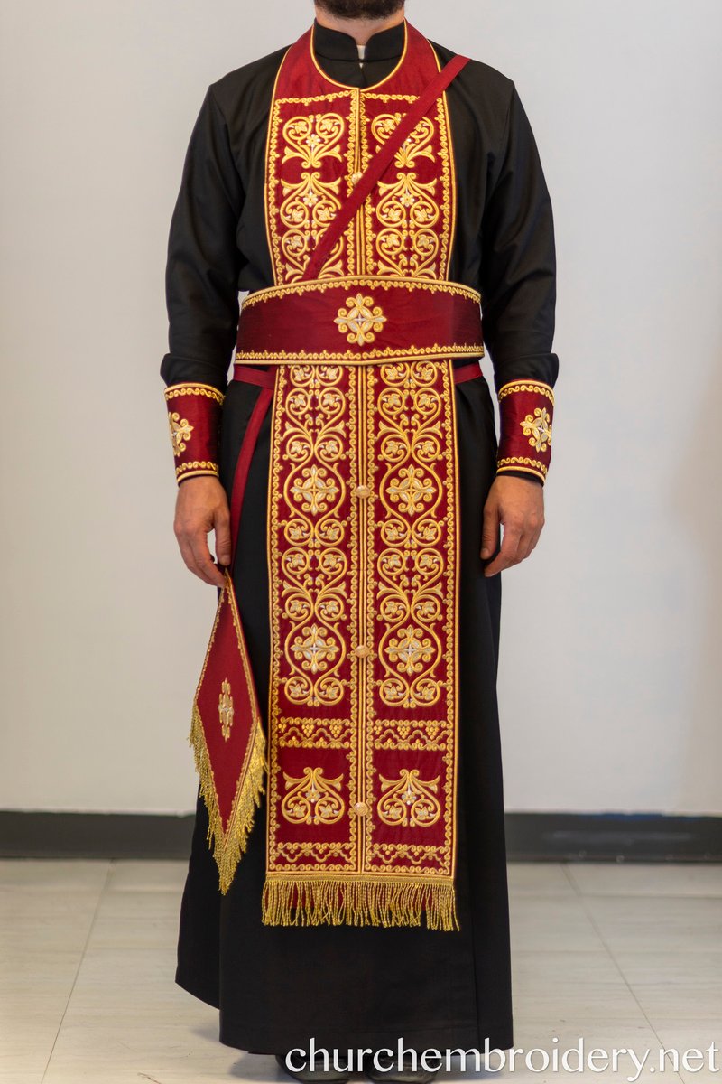 Fully Embroidered Orthodox Priest Vestments Set,  Red-Gold — photo 2