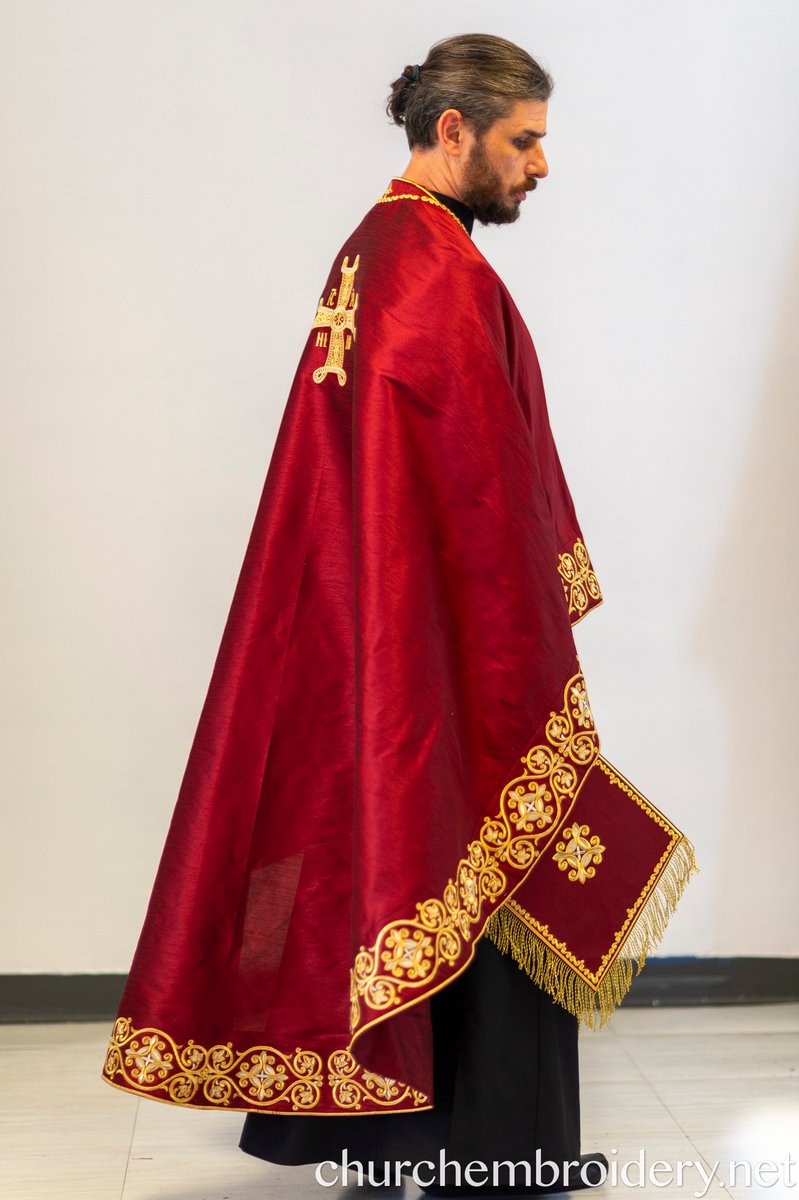 Fully Embroidered Orthodox Priest Vestments Set,  Red-Gold — photo 3