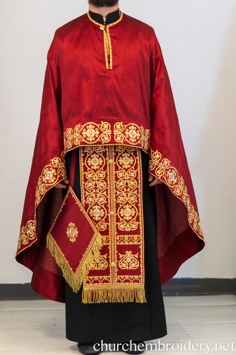 Fully Embroidered Orthodox Priest Vestments Set,  Red-Gold — photo 5