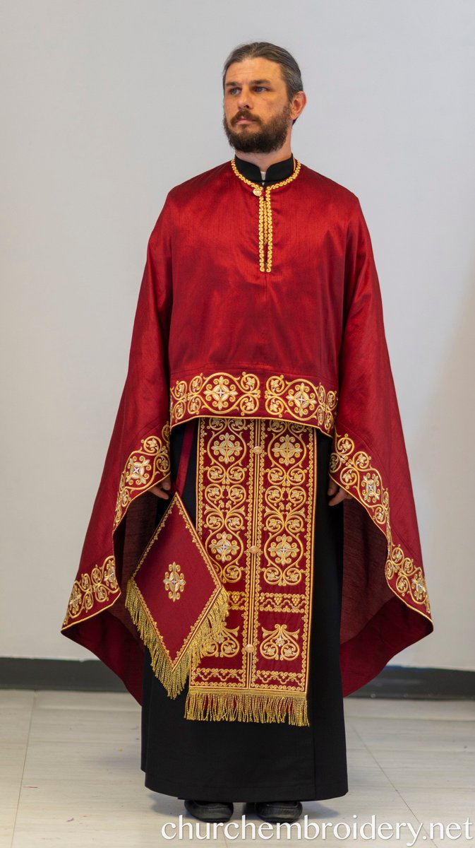 Fully Embroidered Orthodox Priest Vestments Set,  Red-Gold — photo 6